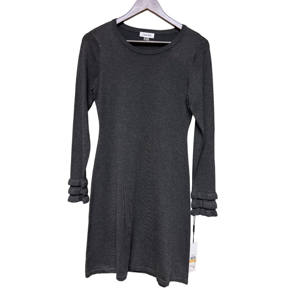NEW! Calvin Klein Grey Rayon Blend Knit Sweater Dress Long Sleeve Size Small